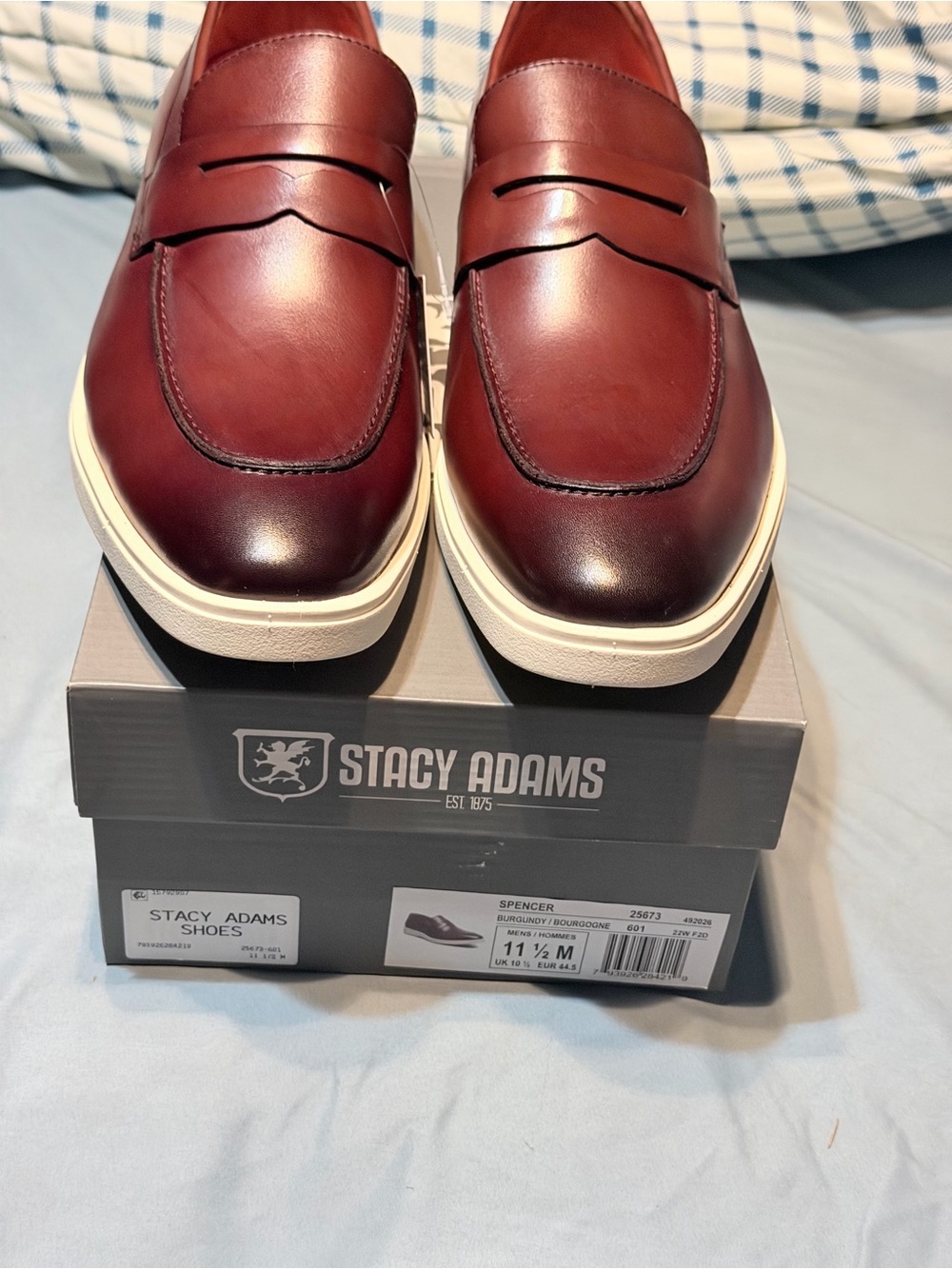 Stacy Adams Men's Oxblood Leather Penny Loafers with White Sole